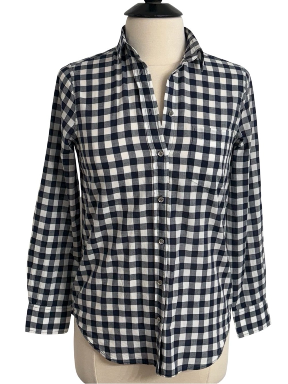 J. Crew Women's Classic-Fit Long Sleeve Blouse, Gingham Check Navy & White, Sz S